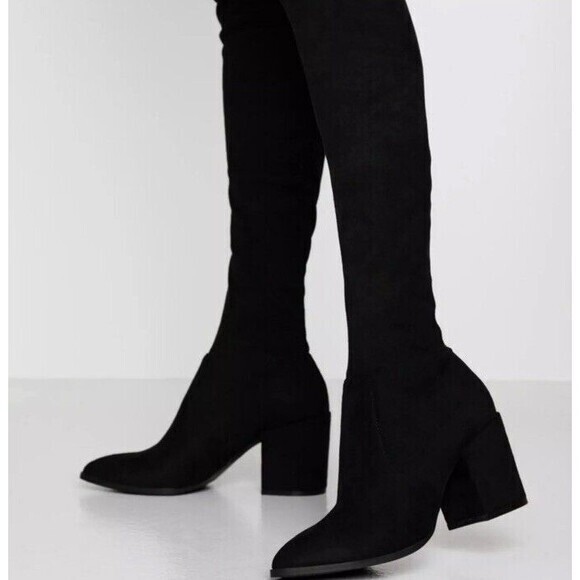 Steve Madden Jacey over the Knee Black Suede Boots Chunky Block Heel Size 6 - Picture 1 of 8